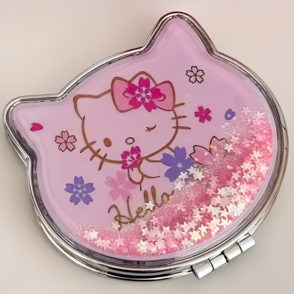 Hello Kitty Glitter Compact Mirror - Pink Floral Design